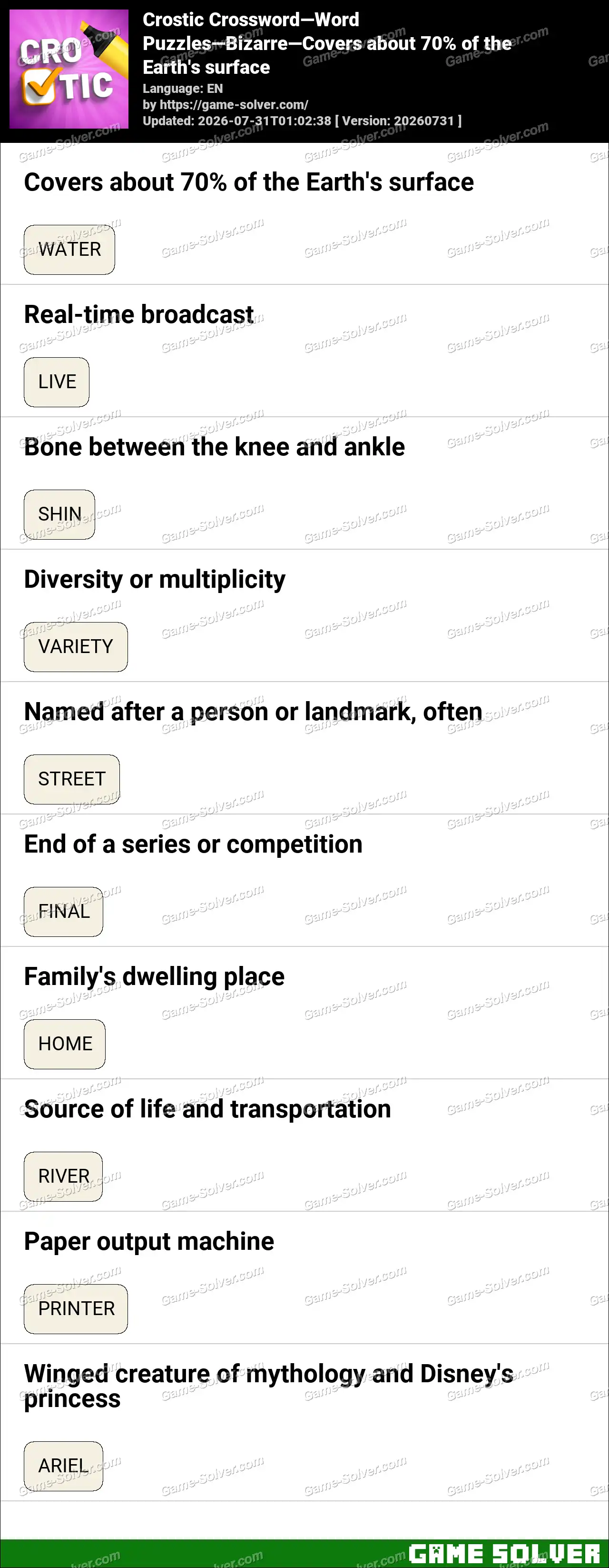 Crostic Crossword-Word Puzzles-Bizarre-Covers about 70% of the Earth’s surface